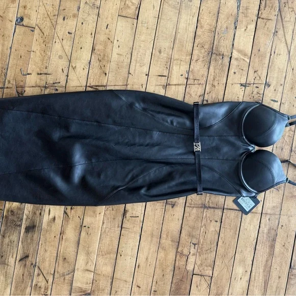 Honey Birdette Bkack Faux Leather Emily Bustier Bodycon Dress - Picture 11 of 13